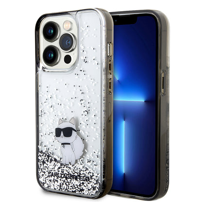 Pouzdro pro Apple iPhone 14 Pro, Karl Lagerfeld, Liquid Glitter Choupette, Průhledné