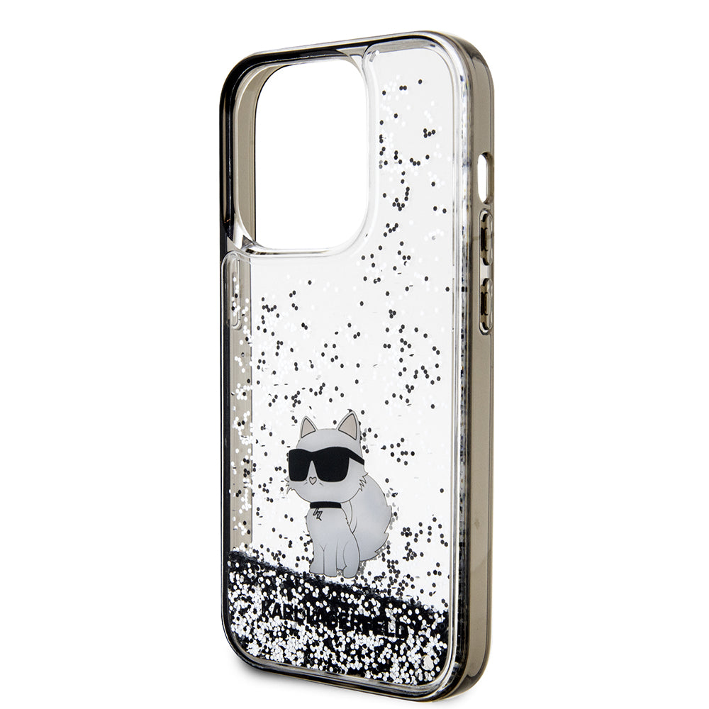 Pouzdro pro Apple iPhone 14 Pro, Karl Lagerfeld, Liquid Glitter Choupette, Průhledné