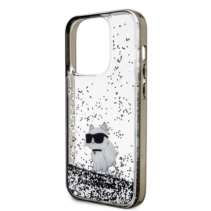 Pouzdro pro Apple iPhone 14 Pro, Karl Lagerfeld, Liquid Glitter Choupette, Průhledné