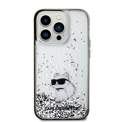 Pouzdro pro Apple iPhone 14 Pro, Karl Lagerfeld, Liquid Glitter Choupette, Průhledné