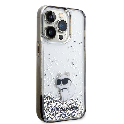 Pouzdro pro Apple iPhone 14 Pro, Karl Lagerfeld, Liquid Glitter Choupette, Průhledné