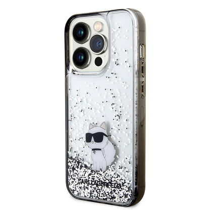 Pouzdro pro Apple iPhone 14 Pro, Karl Lagerfeld, Liquid Glitter Choupette, Průhledné