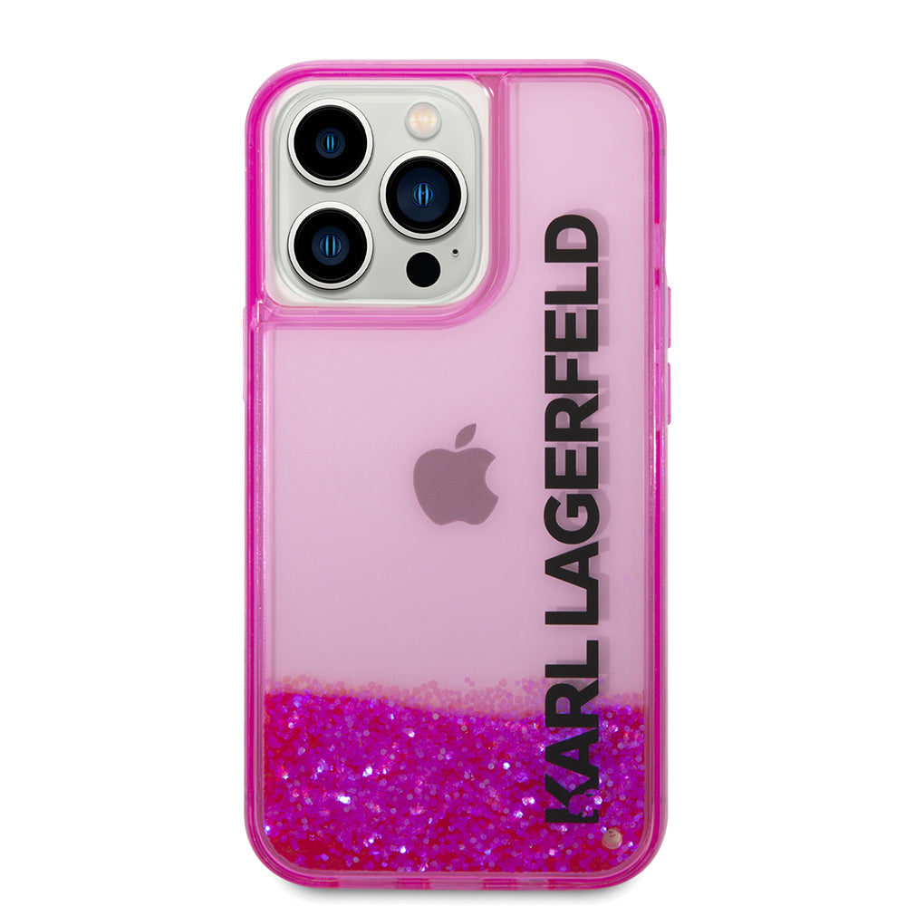 Pouzdro pro Apple iPhone 14 Pro, Karl Lagerfeld, Liquid Glitter KL Logo, Růžové