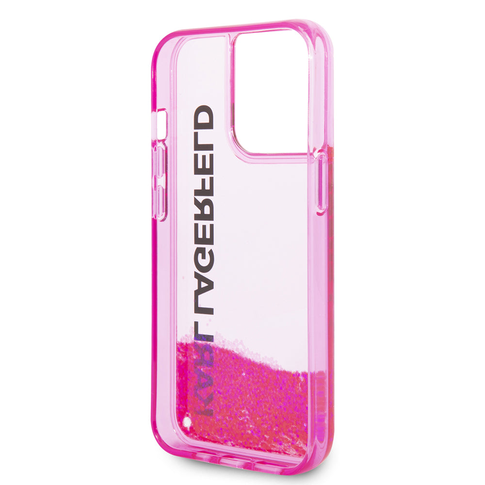 Pouzdro pro Apple iPhone 14 Pro, Karl Lagerfeld, Liquid Glitter KL Logo, Růžové