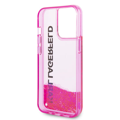 Pouzdro pro Apple iPhone 14 Pro, Karl Lagerfeld, Liquid Glitter KL Logo, Růžové