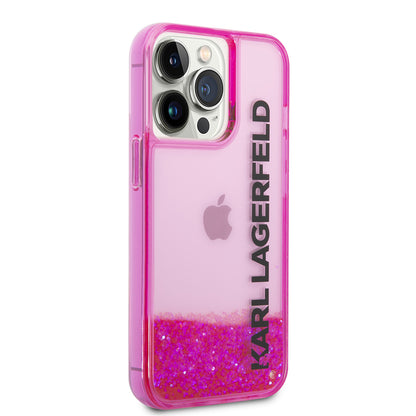 Pouzdro pro Apple iPhone 14 Pro, Karl Lagerfeld, Liquid Glitter KL Logo, Růžové