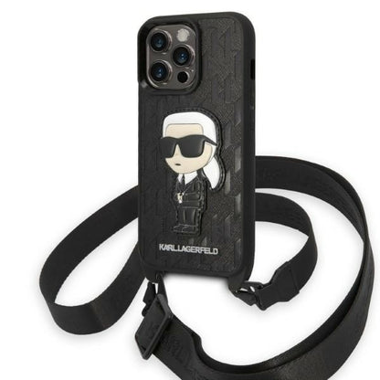 Pouzdro pro Apple iPhone 14 Pro, Karl Lagerfeld, Monogram Ikonik Karl, Černá