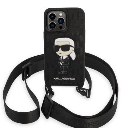 Pouzdro pro Apple iPhone 14 Pro, Karl Lagerfeld, Monogram Ikonik Karl, Černá
