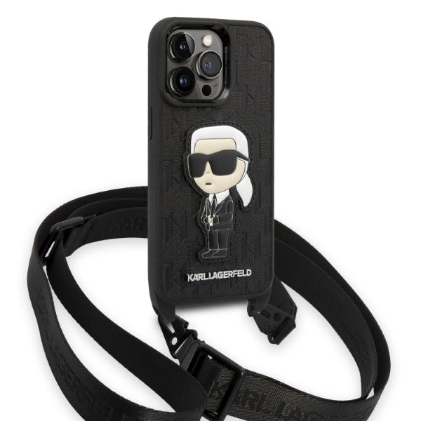 Pouzdro pro Apple iPhone 14 Pro, Karl Lagerfeld, Monogram Ikonik Karl, Černá