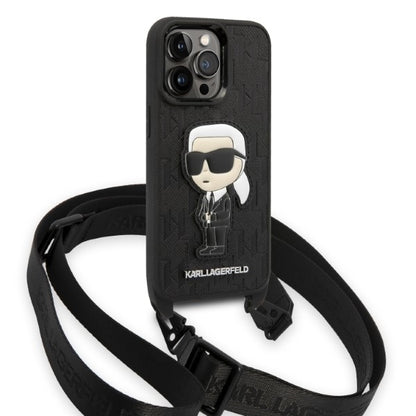 Pouzdro pro Apple iPhone 14 Pro, Karl Lagerfeld, Monogram Ikonik Karl, Černá