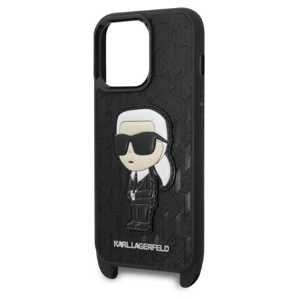 Pouzdro pro Apple iPhone 14 Pro, Karl Lagerfeld, Monogram Ikonik Karl, Černá