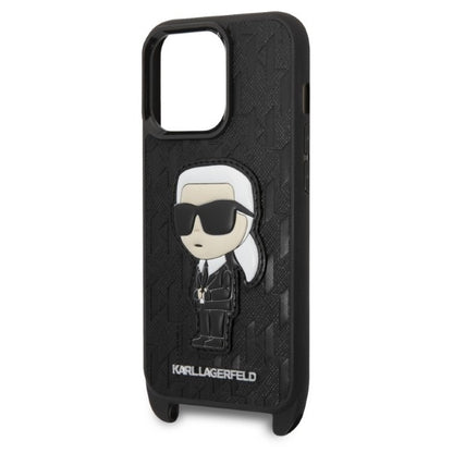 Pouzdro pro Apple iPhone 14 Pro, Karl Lagerfeld, Monogram Ikonik Karl, Černá