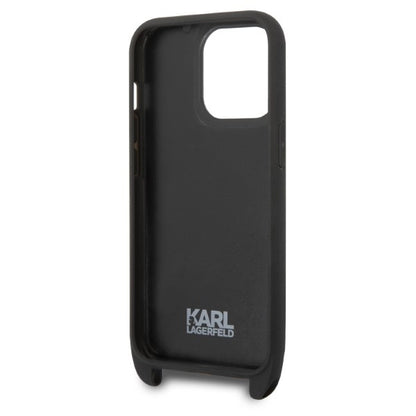 Pouzdro pro Apple iPhone 14 Pro, Karl Lagerfeld, Monogram Plaque Logo with Strap, Černá