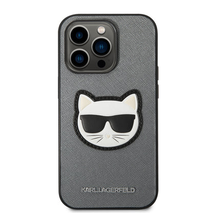 Pouzdro pro Apple iPhone 14 Pro, Karl Lagerfeld, Saffiano Choupette's Head, Stříbrné