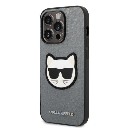 Pouzdro pro Apple iPhone 14 Pro, Karl Lagerfeld, Saffiano Choupette's Head, Stříbrné
