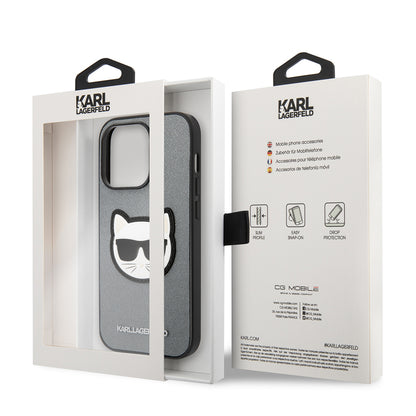 Pouzdro pro Apple iPhone 14 Pro, Karl Lagerfeld, Saffiano Choupette's Head, Stříbrné