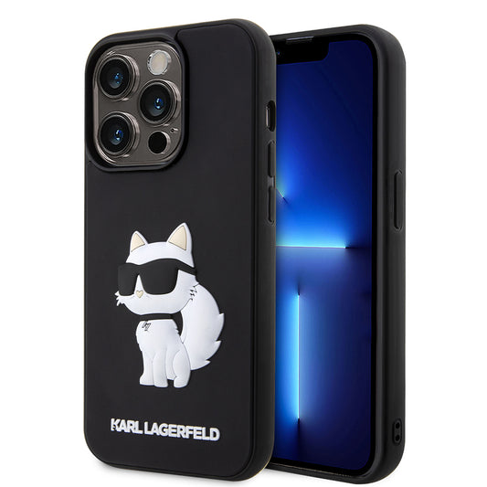 Pouzdro pro Apple iPhone 14 Pro Max, Karl Lagerfeld, 3D Rubber Choupette, Černá