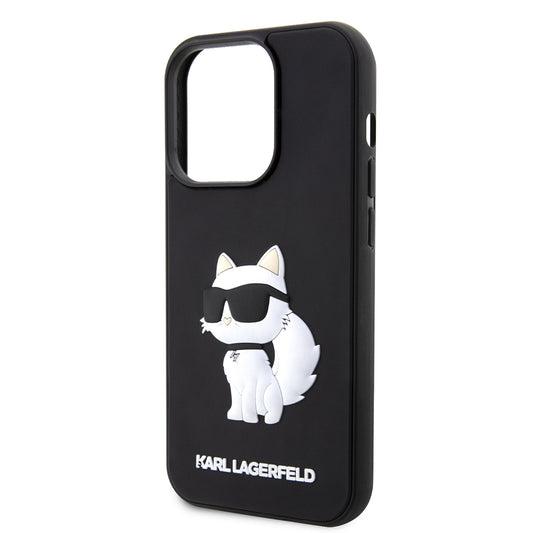 Pouzdro pro Apple iPhone 14 Pro Max, Karl Lagerfeld, 3D Rubber Choupette, Černá