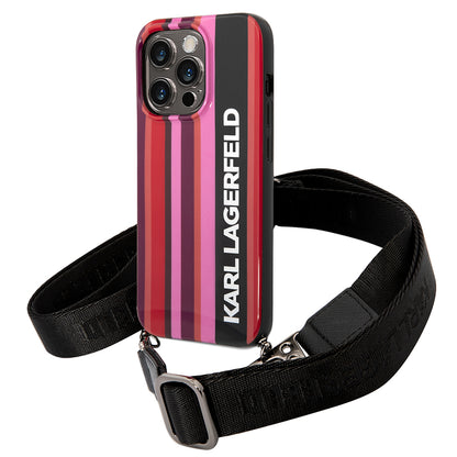 Pouzdro pro Apple iPhone 14 Pro Max, Karl Lagerfeld, Color Stripes with Strap, Růžové