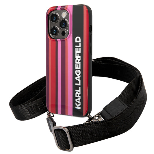 Pouzdro pro Apple iPhone 14 Pro Max, Karl Lagerfeld, Color Stripes with Strap, Růžové