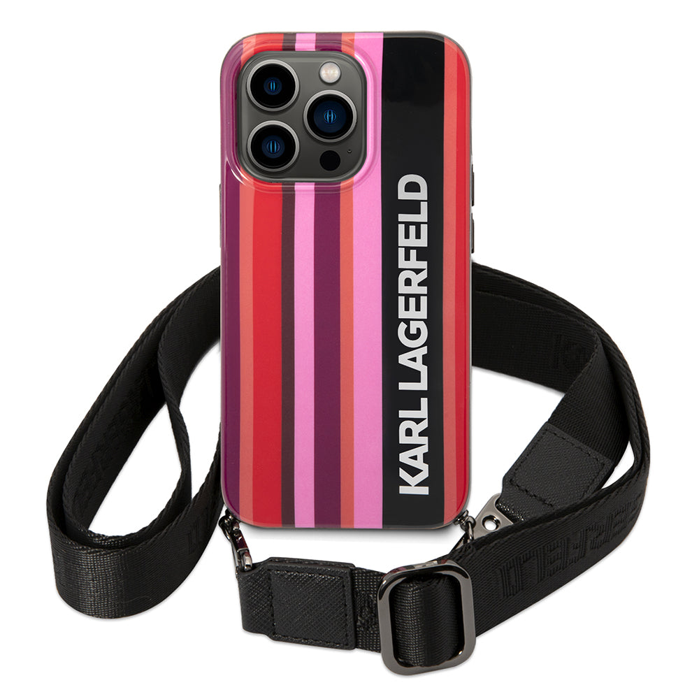 Pouzdro pro Apple iPhone 14 Pro Max, Karl Lagerfeld, Color Stripes with Strap, Růžové
