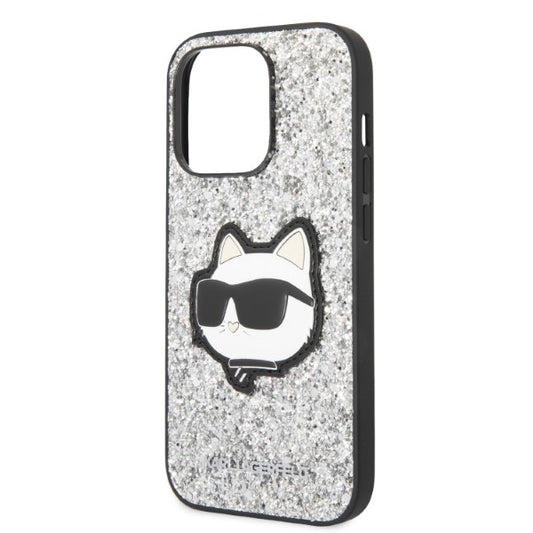 Pouzdro pro Apple iPhone 14 Pro Max, Karl Lagerfeld, Glitter Choupette Patch, Stříbrné
