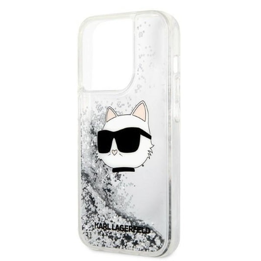 Pouzdro pro Apple iPhone 14 Pro Max, Karl Lagerfeld, Glitter Choupette's Head, Stříbrné