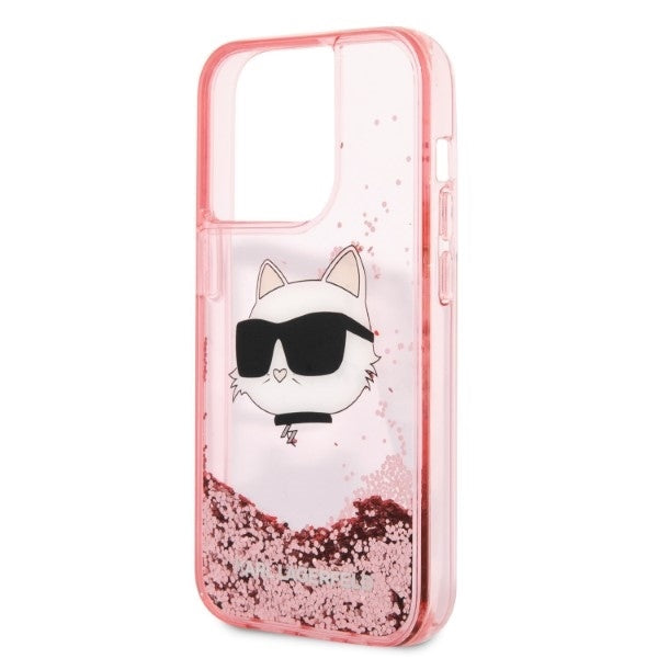 Pouzdro pro Apple iPhone 14 Pro Max, Karl Lagerfeld, Glitter Choupette's Head, Růžové