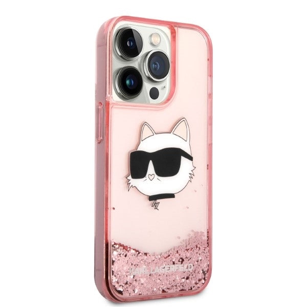 Pouzdro pro Apple iPhone 14 Pro Max, Karl Lagerfeld, Glitter Choupette's Head, Růžové
