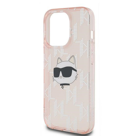 Pouzdro pro Apple iPhone 14 Pro Max, Karl Lagerfeld, IML Luxury Monogram Choupette's Head, Růžové