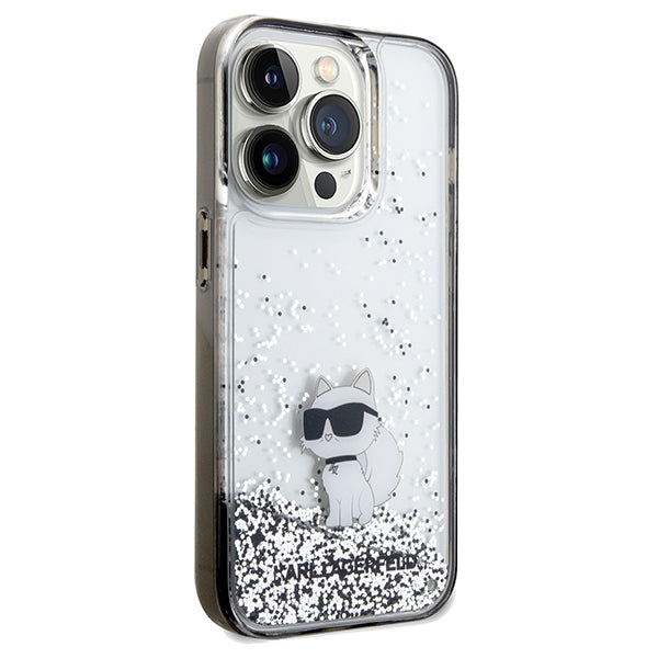Pouzdro pro Apple iPhone 14 Pro Max, Karl Lagerfeld, Liquid Glitter Choupette, Transparentní