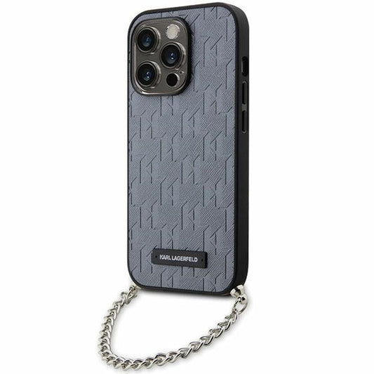 Pouzdro pro Apple iPhone 14 Pro Max, Karl Lagerfeld, Saffiano Monogram Chain, Stříbrné