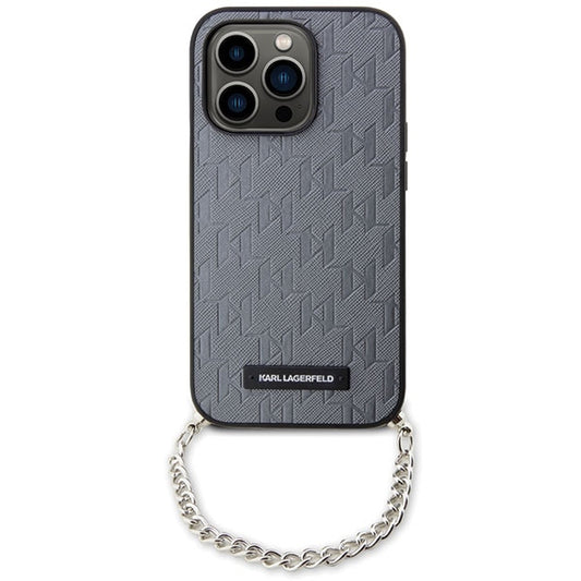Pouzdro pro Apple iPhone 14 Pro Max, Karl Lagerfeld, Saffiano Monogram Chain, Stříbrné