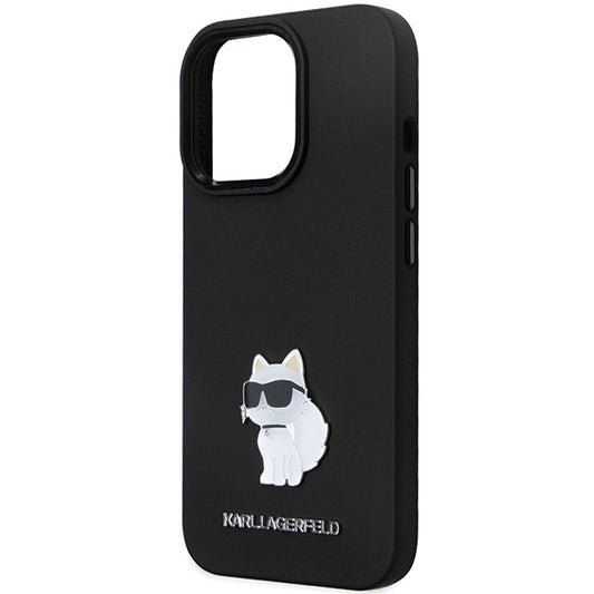 Pouzdro pro Apple iPhone 14 Pro Max, Karl Lagerfeld, Silicone Choupette Metal, Černá