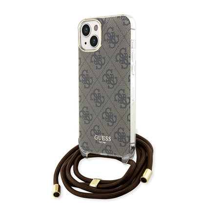 Pouzdro pro Apple iPhone 15, Guess, 4G IML Printed Crossbody, hnědé