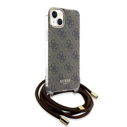 Pouzdro pro Apple iPhone 15, Guess, 4G IML Printed Crossbody, hnědé