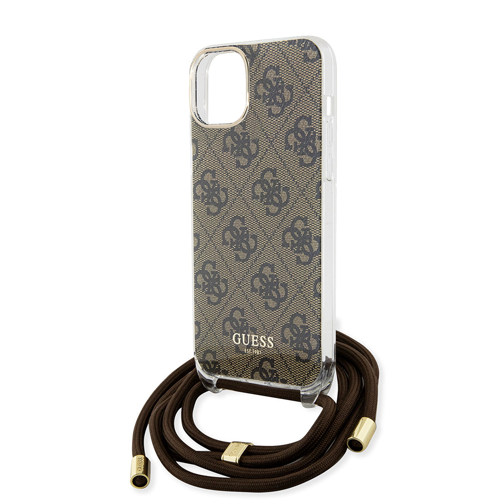 Pouzdro pro Apple iPhone 15, Guess, 4G IML Printed Crossbody, hnědé