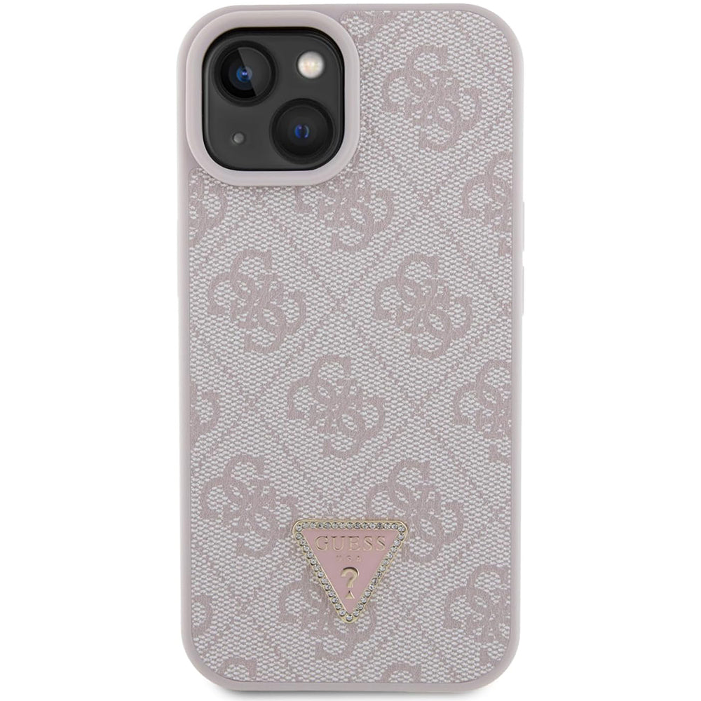 Pouzdro pro Apple iPhone 15, Guess, 4G Triangle Strass, Růžové
