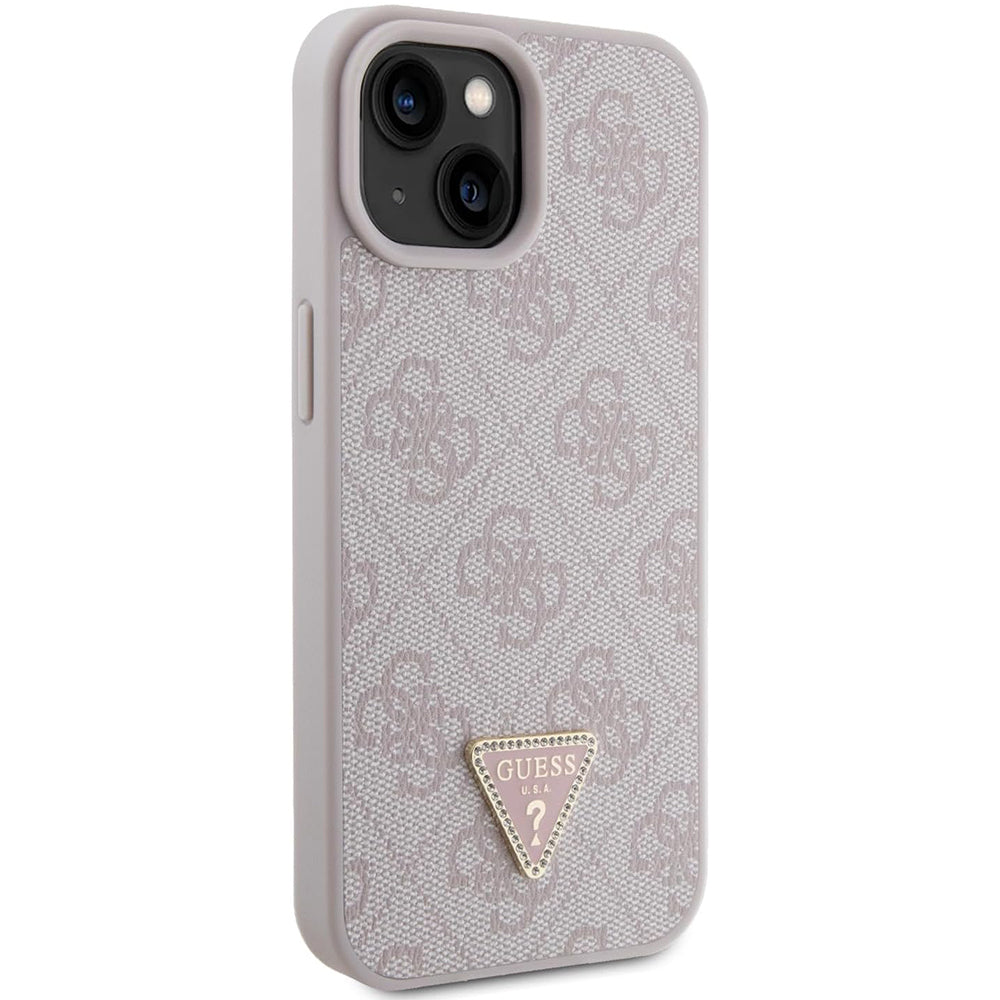 Pouzdro pro Apple iPhone 15, Guess, 4G Triangle Strass, Růžové