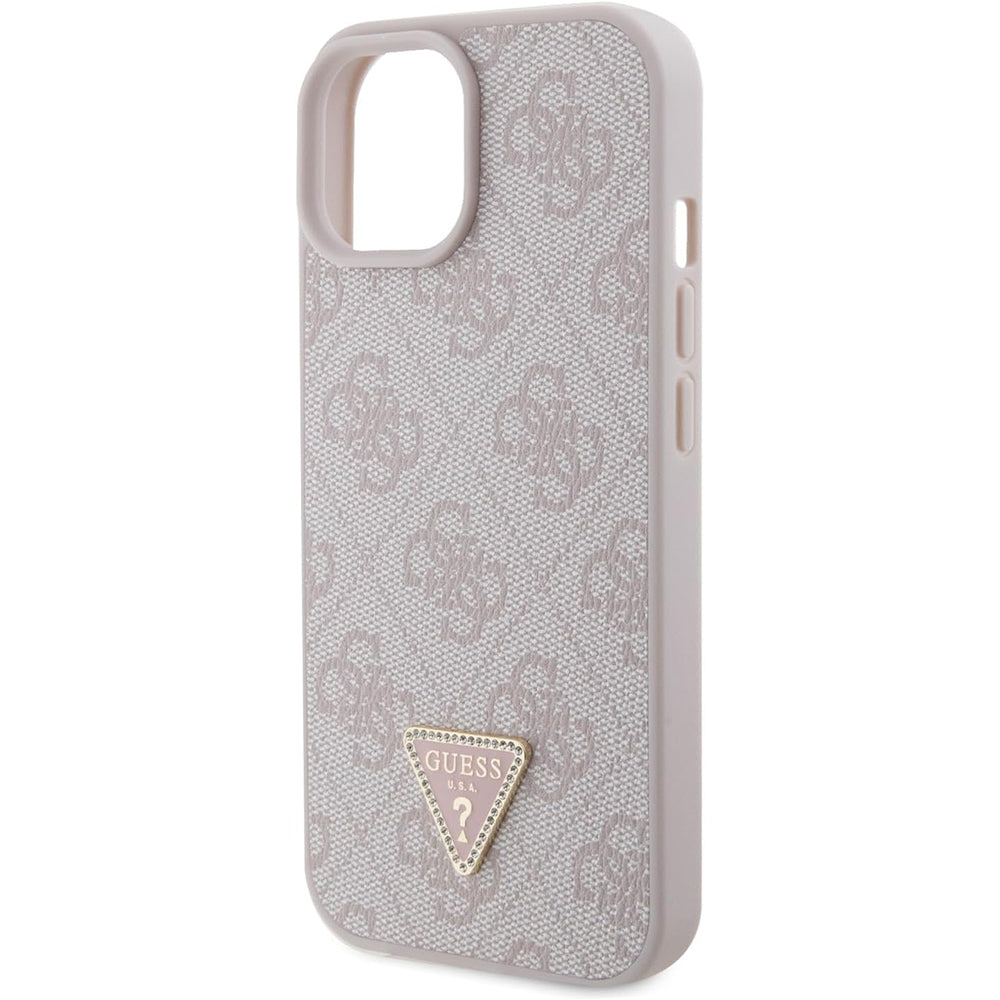 Pouzdro pro Apple iPhone 15, Guess, 4G Triangle Strass, Růžové