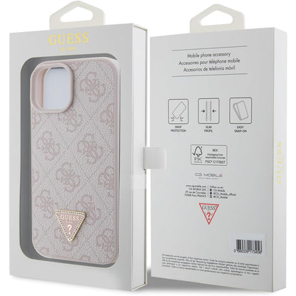 Pouzdro pro Apple iPhone 15, Guess, 4G Triangle Strass, Růžové