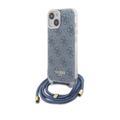 Pouzdro pro Apple iPhone 15, Guess, Crossbody Cord 4G Print, Modrá