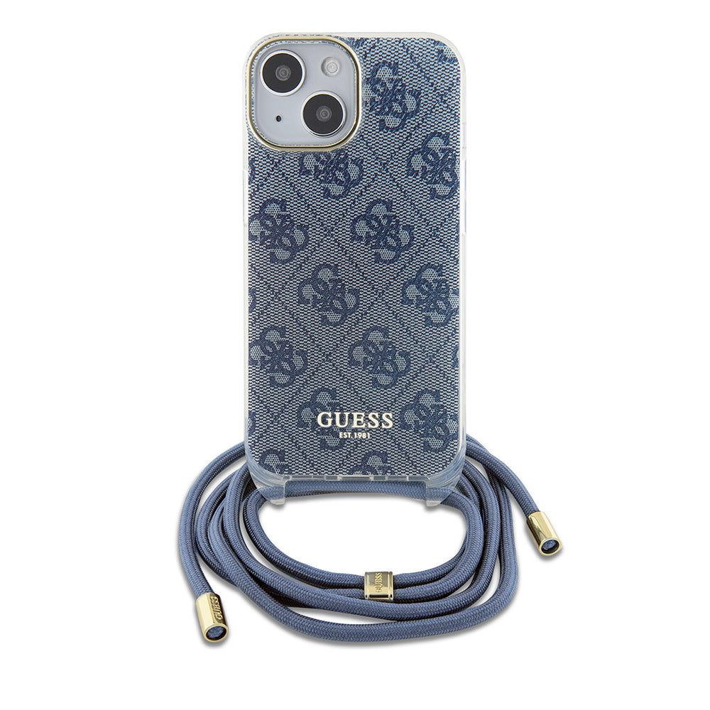 Pouzdro pro Apple iPhone 15, Guess, Crossbody Cord 4G Print, Modrá