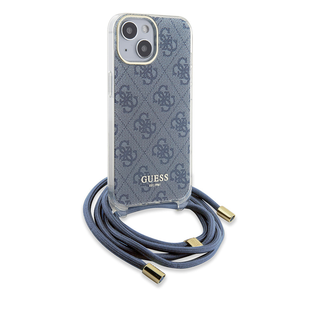 Pouzdro pro Apple iPhone 15, Guess, Crossbody Cord 4G Print, Modrá