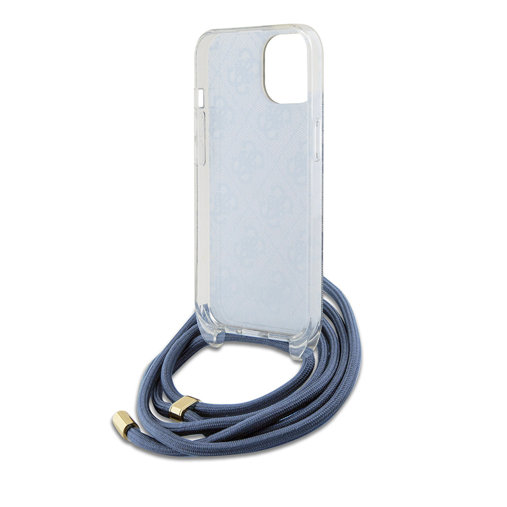 Pouzdro pro Apple iPhone 15, Guess, Crossbody Cord 4G Print, Modrá