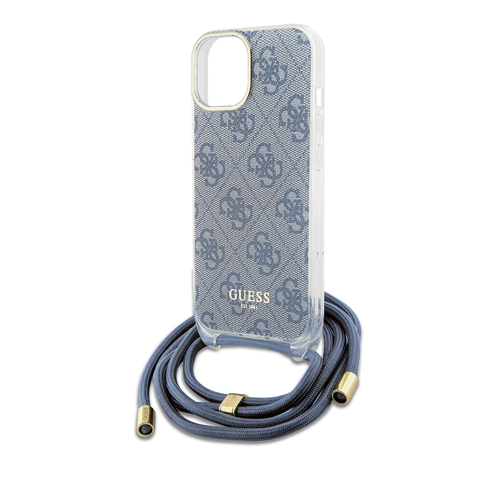 Pouzdro pro Apple iPhone 15, Guess, Crossbody Cord 4G Print, Modrá