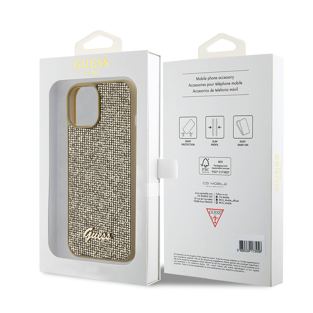 Case for Apple iPhone 15, Guess, Disco Metal Script, Gold