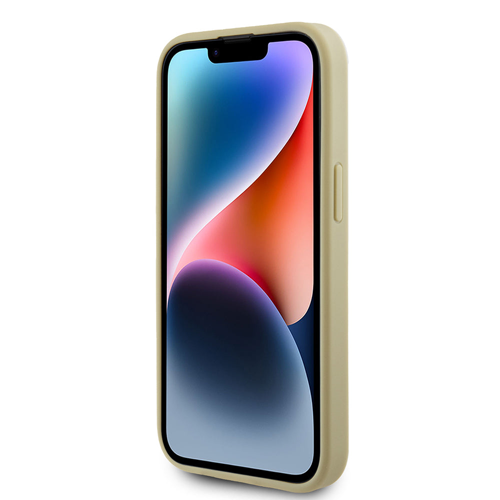 Pouzdro pro Apple iPhone 15, Guess, Glitter Big 4G Script, Zlaté