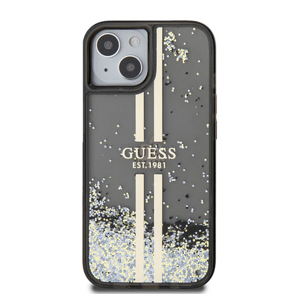 Pouzdro pro Apple iPhone 15, Guess, Liquid Glitter Gold Stripes, Černá