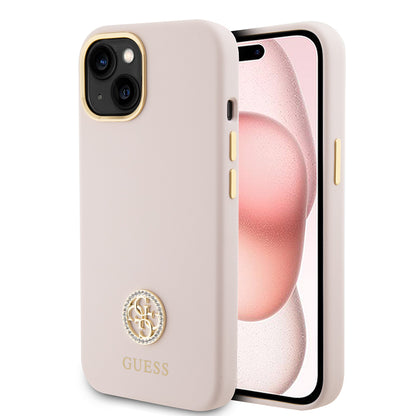Pouzdro pro Apple iPhone 15, Guess, Logo Strass 4G, Světle růžová